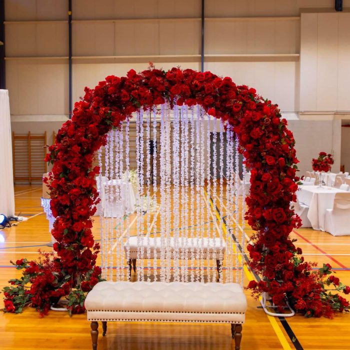 Red Rose Floral Arch with Hanging Florals